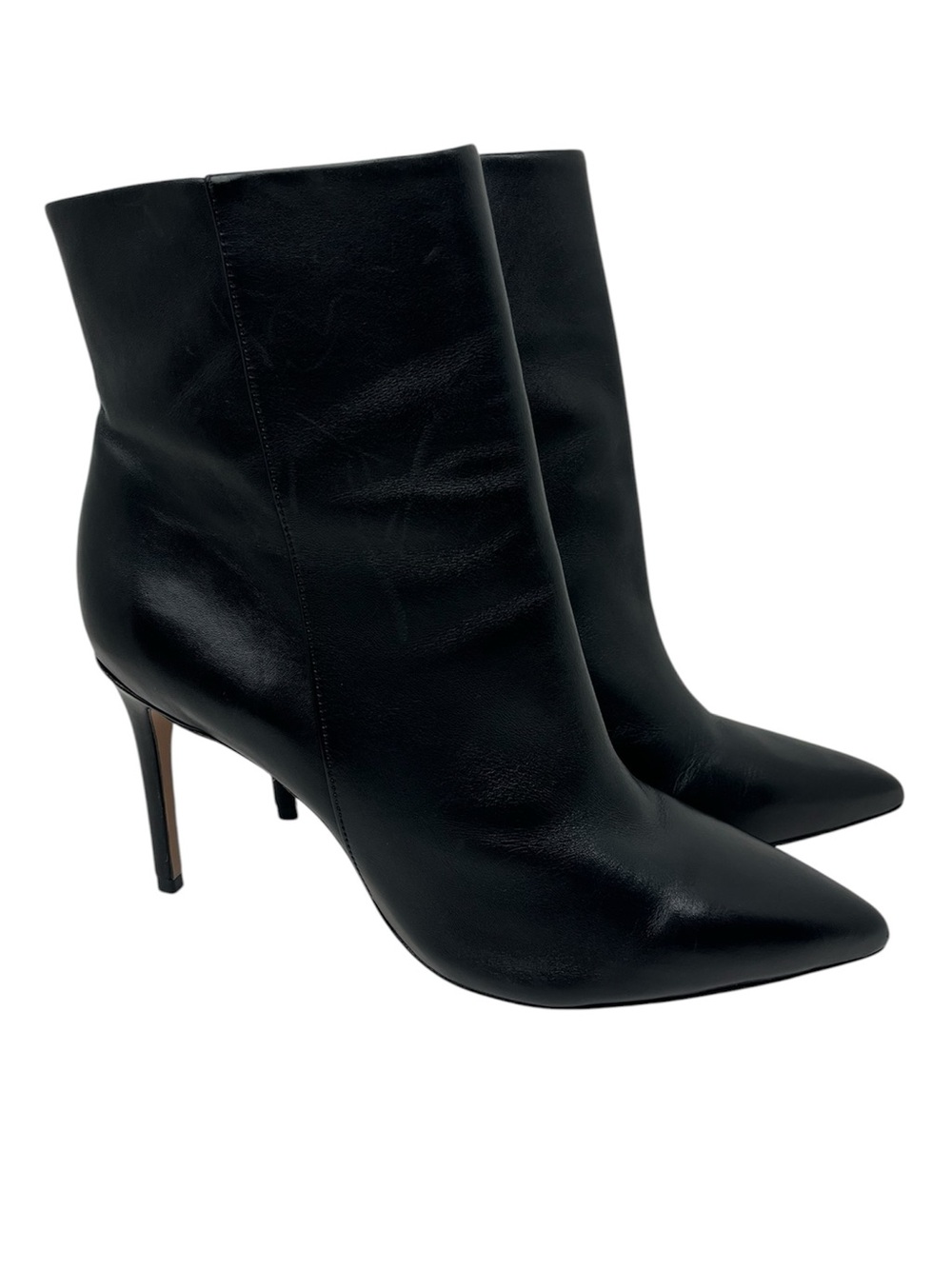 Schutz Mikki Soft Leather Pointed Toe Stiletto Black Ankle Booties